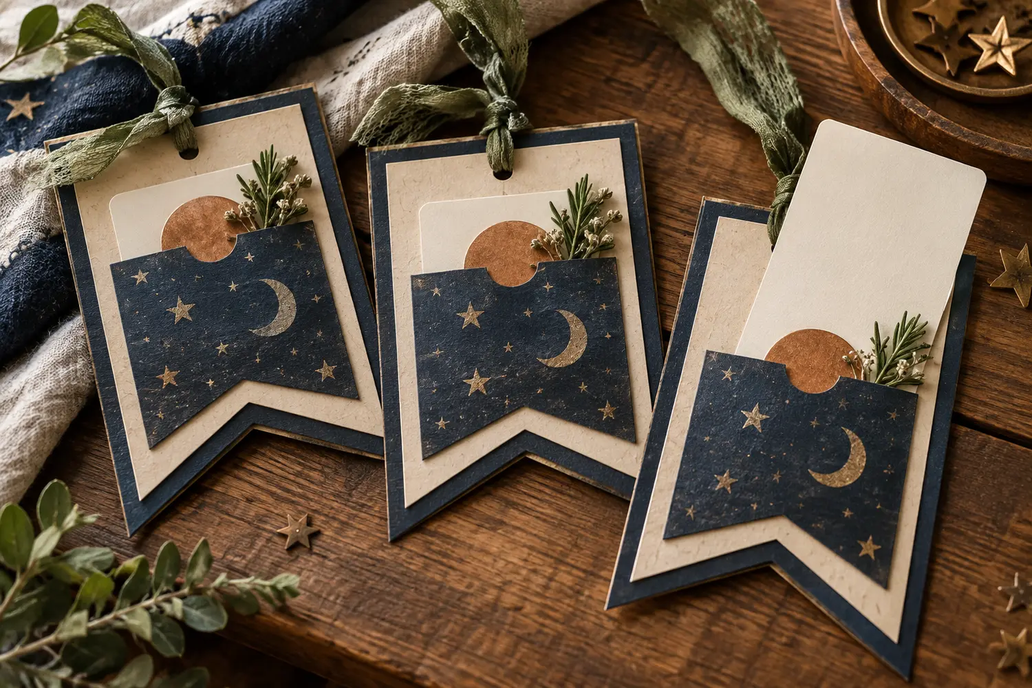 Layered pennant-shaped sleepover invitations with small pockets