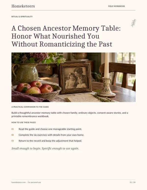 Cover of the Homeketeers A Chosen Ancestor Memory Table: Honor What Nourished You Without Romanticizing the Past field workbook