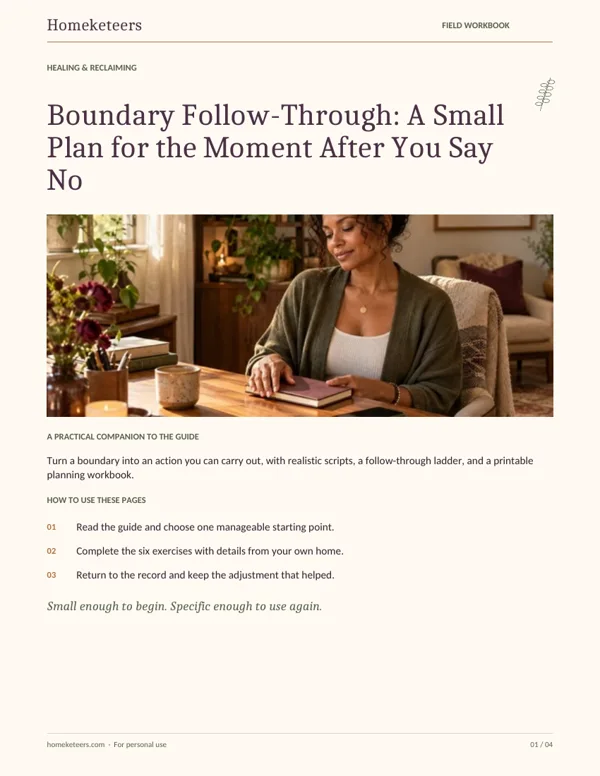 Cover of the Homeketeers Boundary Follow-Through: A Small Plan for the Moment After You Say No field workbook