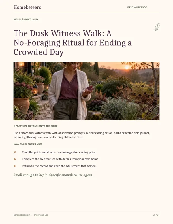 Cover of the Homeketeers The Dusk Witness Walk: A No-Foraging Ritual for Ending a Crowded Day field workbook