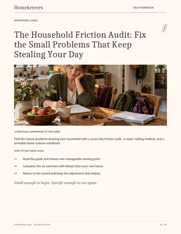 Cover of the Homeketeers The Household Friction Audit: Fix the Small Problems That Keep Stealing Your Day field workbook