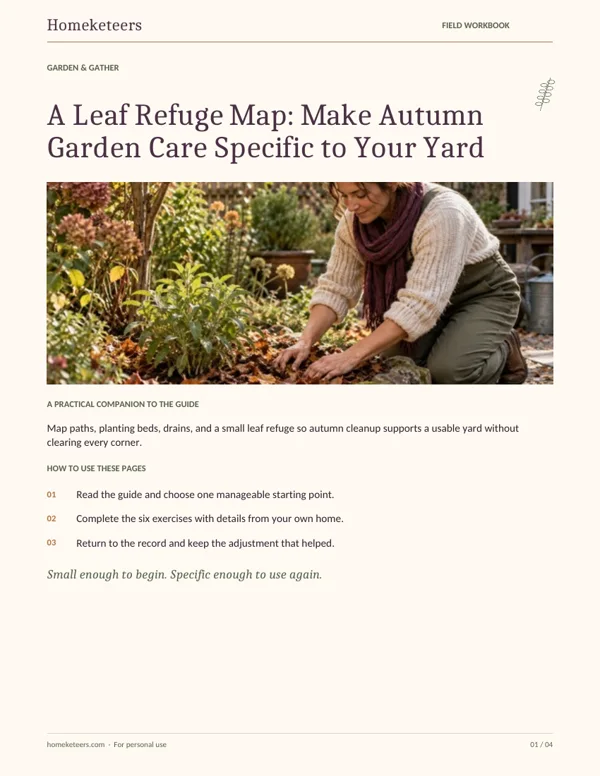 Cover of the Homeketeers A Leaf Refuge Map: Make Autumn Garden Care Specific to Your Yard field workbook