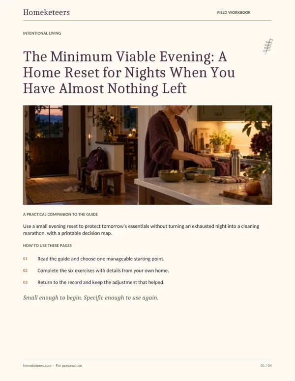 Cover of the Homeketeers The Minimum Viable Evening: A Home Reset for Nights When You Have Almost Nothing Left field workbook