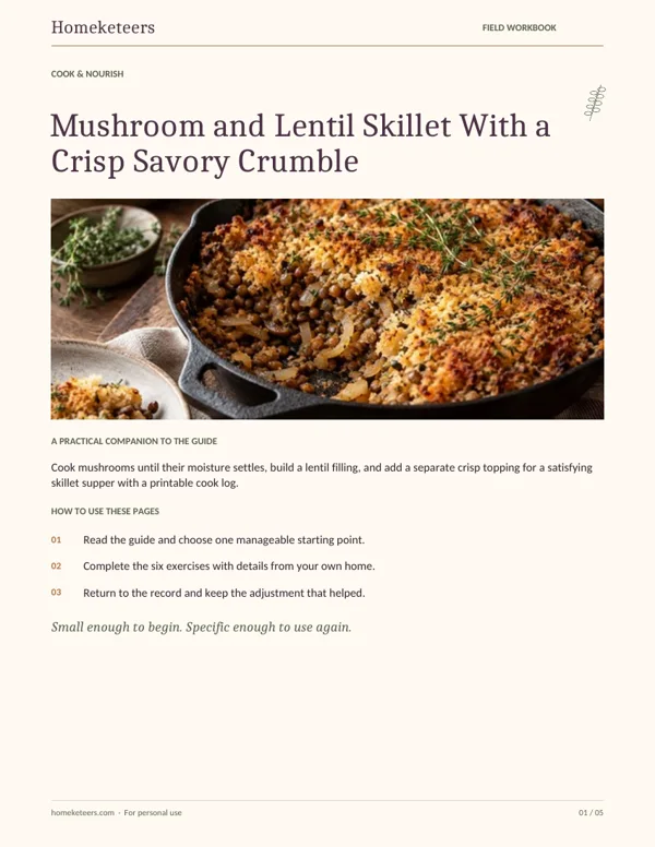 Cover of the Homeketeers Mushroom and Lentil Skillet With a Crisp Savory Crumble field workbook