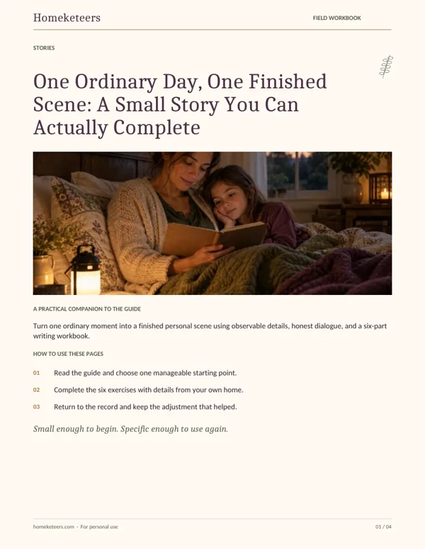 Cover of the Homeketeers One Ordinary Day, One Finished Scene: A Small Story You Can Actually Complete field workbook