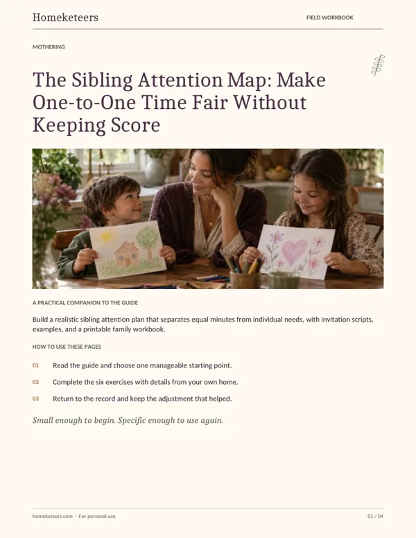 Cover of the Homeketeers The Sibling Attention Map: Make One-to-One Time Fair Without Keeping Score field workbook