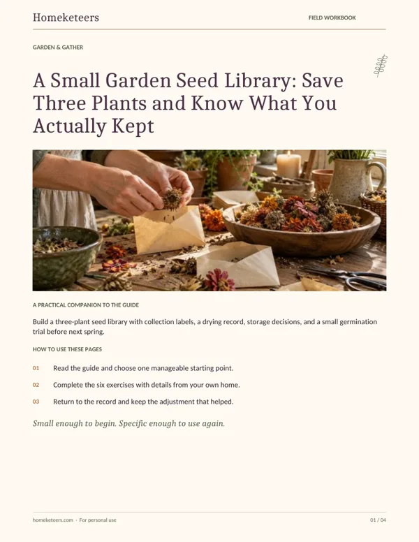 Cover of the Homeketeers A Small Garden Seed Library: Save Three Plants and Know What You Actually Kept field workbook